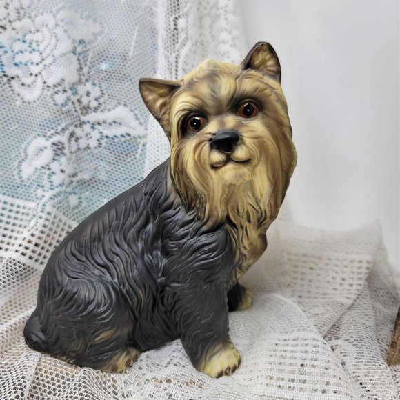 Vintage Yorkshire Terrier Porcelain Figurine Dog Figurine Yorkie 7" Tall - Picture 2 of 9
